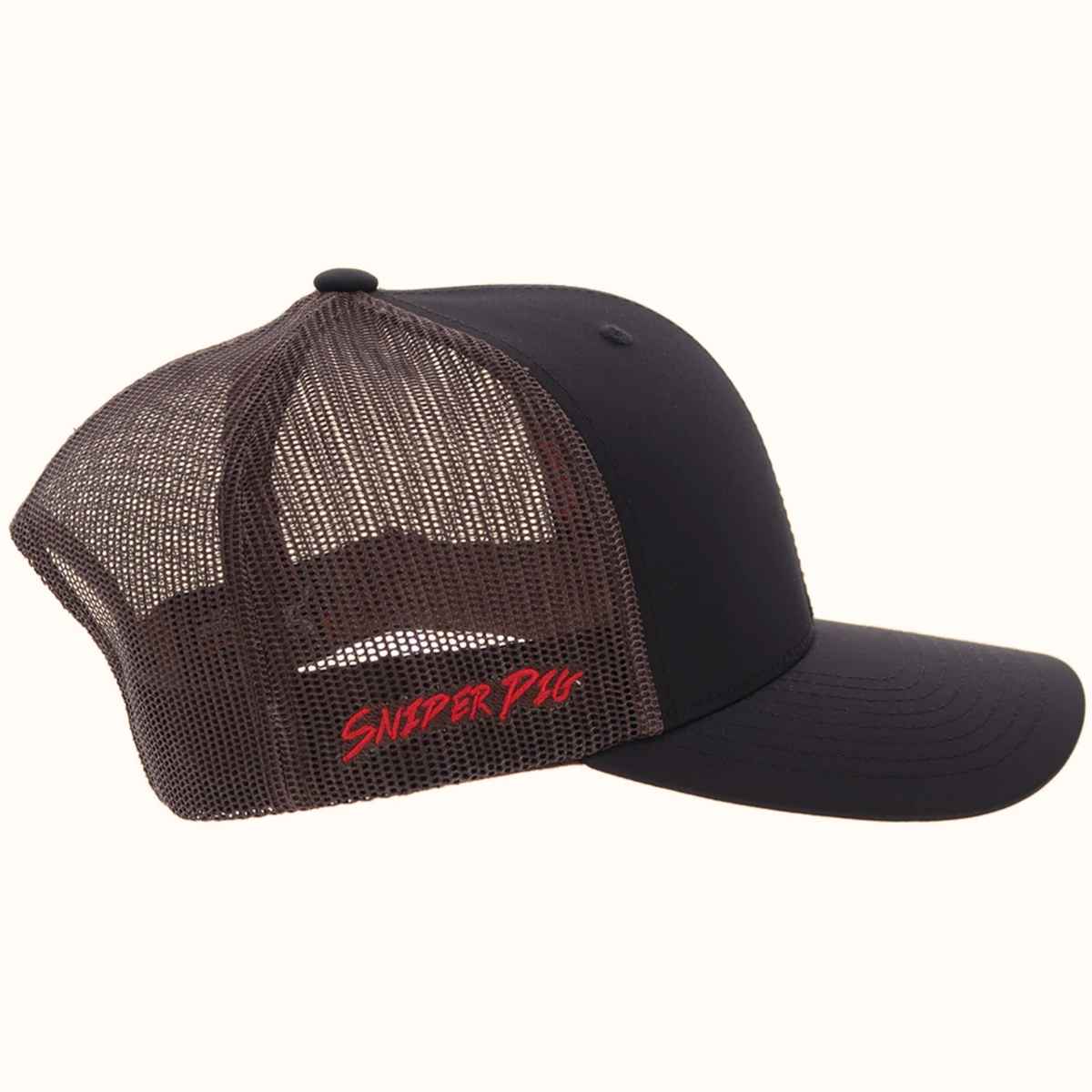 Hooey Sniper Pig black and brown snapback hat side view