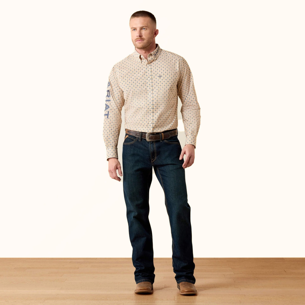 Ariat Team Dusty Classic Fit Shirt tan geometric print front full view