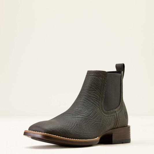 Ariat Booker Chelsea Wide Square Toe Western Boot gray leather front angle view