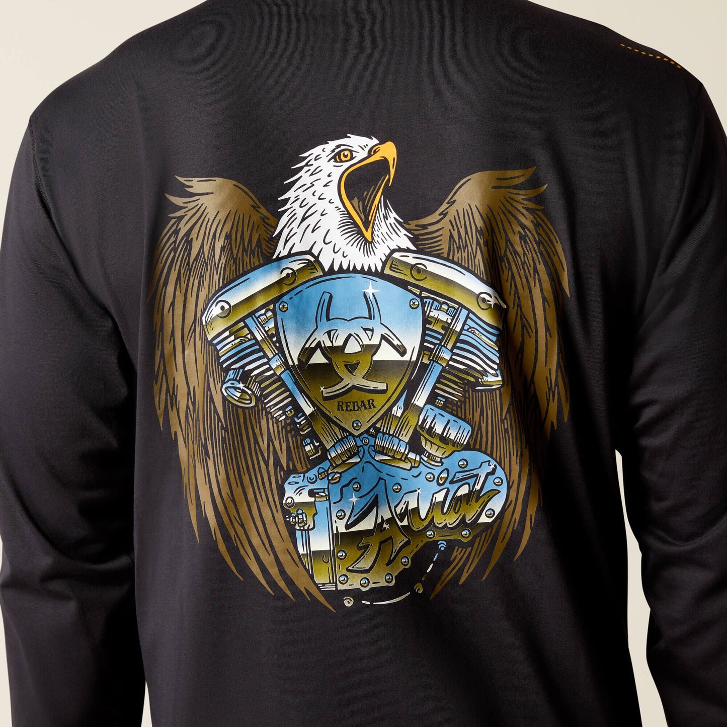 Ariat Rebar Workman Chrome Moto Eagle T-Shirt close-up of back graphic detail