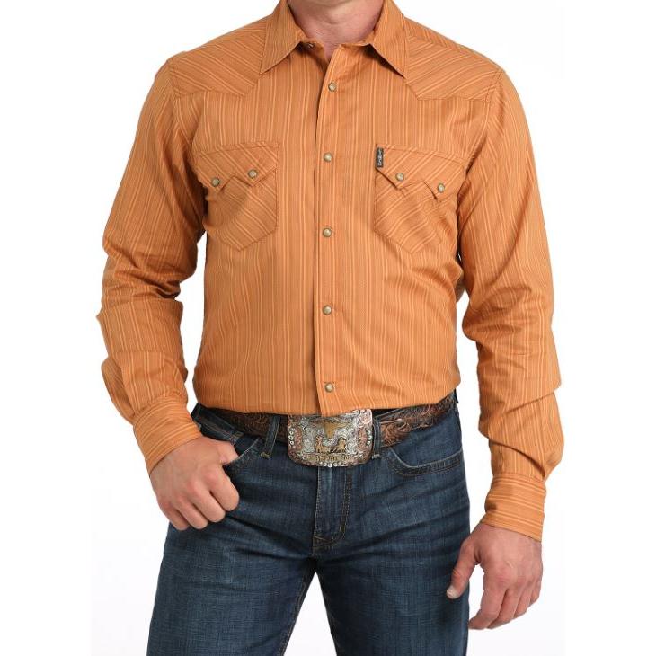 Front view of Cinch Modern Fit Snap Front Western Shirt in orange