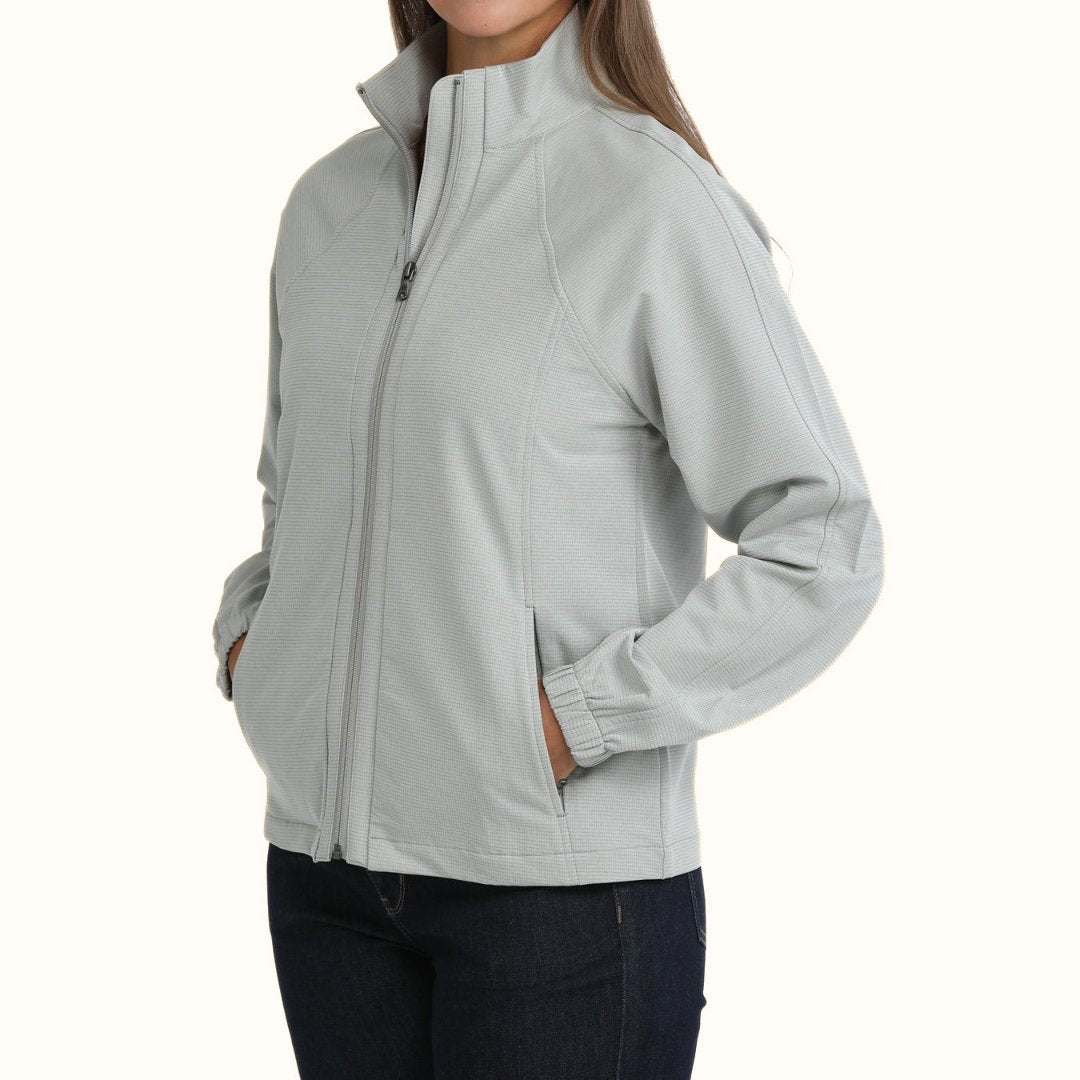 Cinch women’s light gray full-zip jacket front angle view