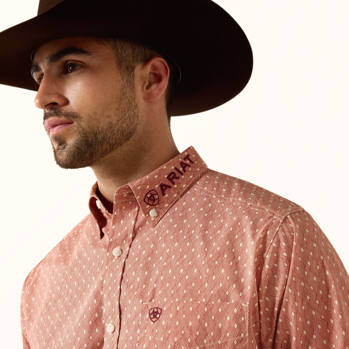 Ariat Team Dixon Classic Fit Shirt in coral front close-up view
