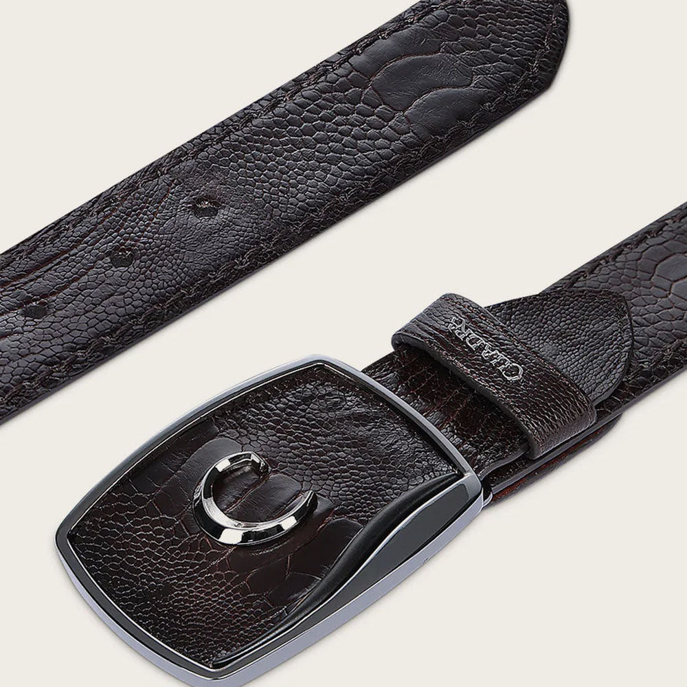 Cinturón de Piel Genuina de Pata de Avestruz y Cuero Bovino para Hombre