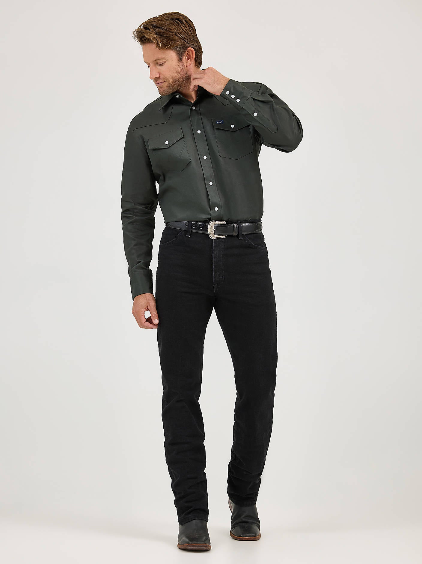 Wrangler Cowboy Cut Original Fit black jeans full-length front view