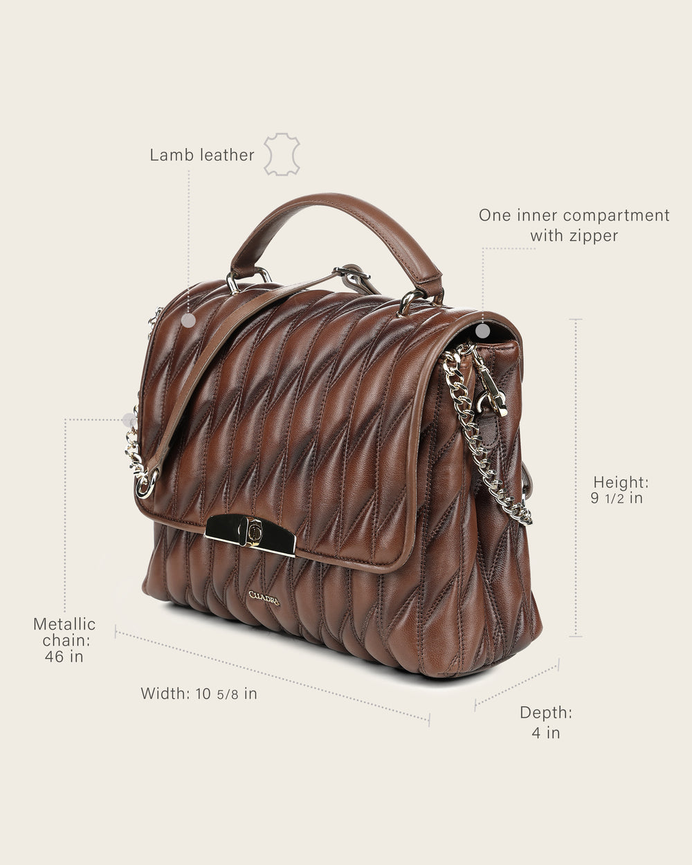 Cuadra Honey Lamb Leather Geometric Shoulder Bag angle front detail with dimensions