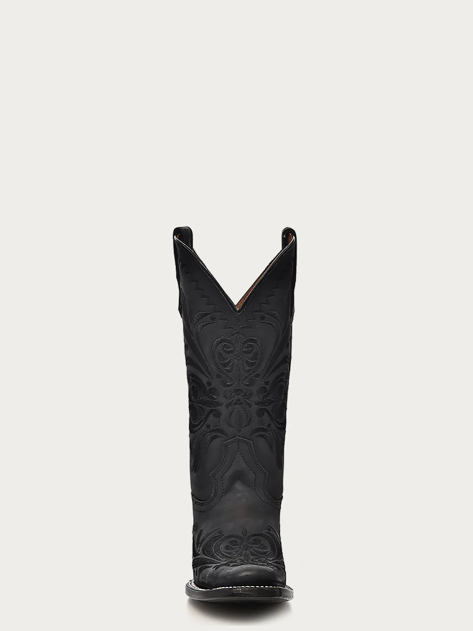 Front view of embroidered shaft detailing on Corral cowboy boots