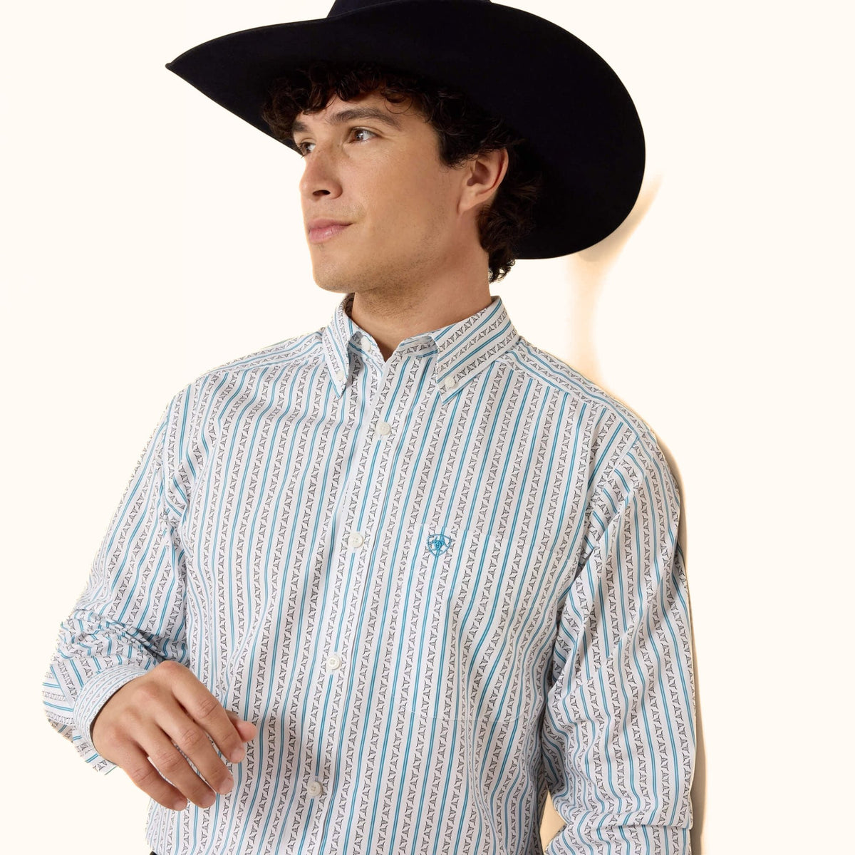 Ariat Crow Fitted Shirt in light blue front close-up view