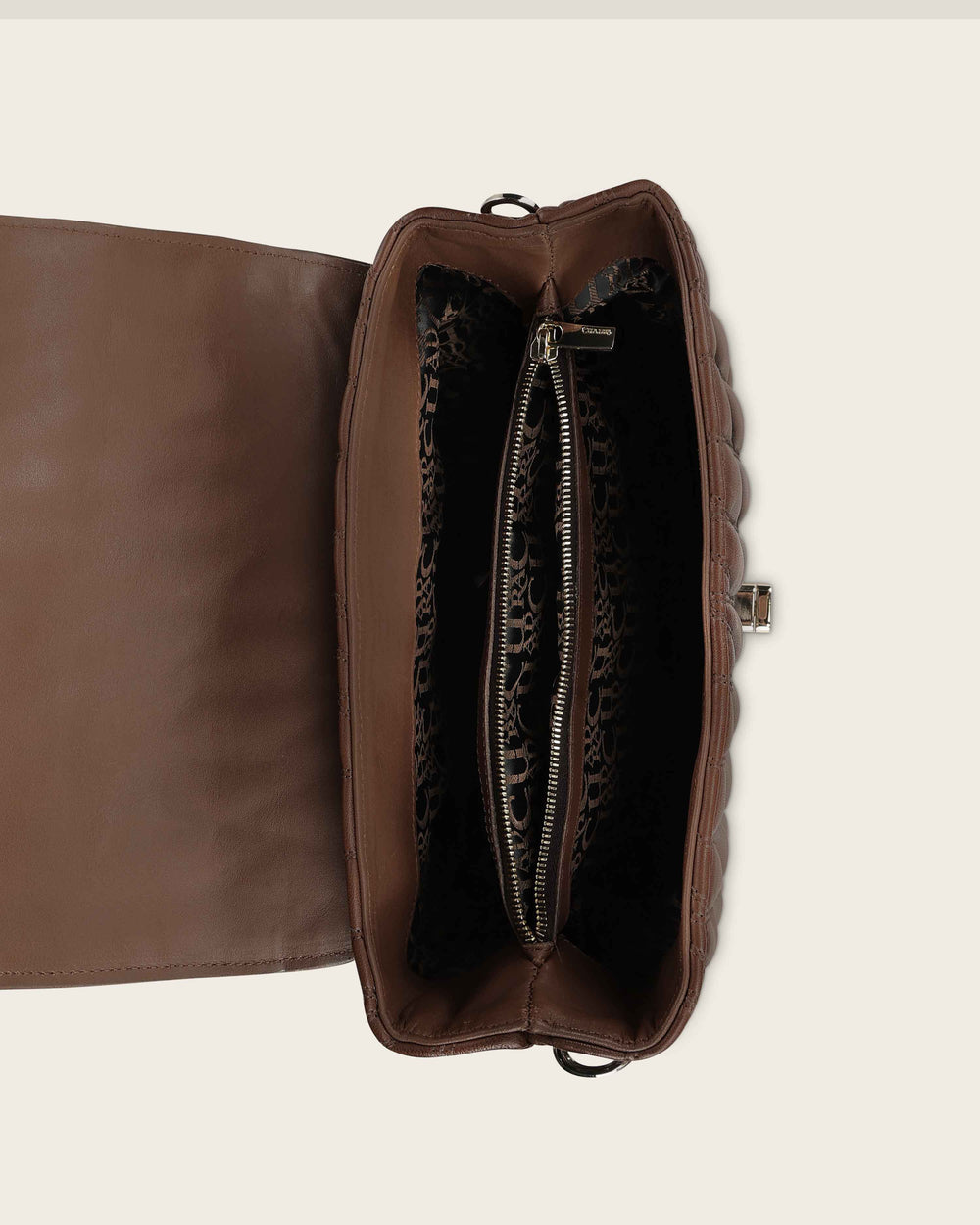 Cuadra Honey Lamb Leather Geometric Shoulder Bag interior detail