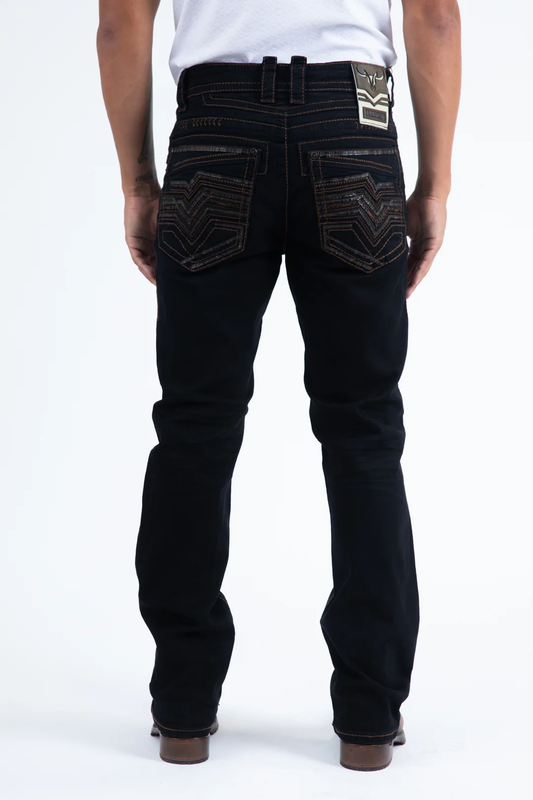 Rear waistband detail on Platini Holt Men’s Black Slim Boot Cut Jeans