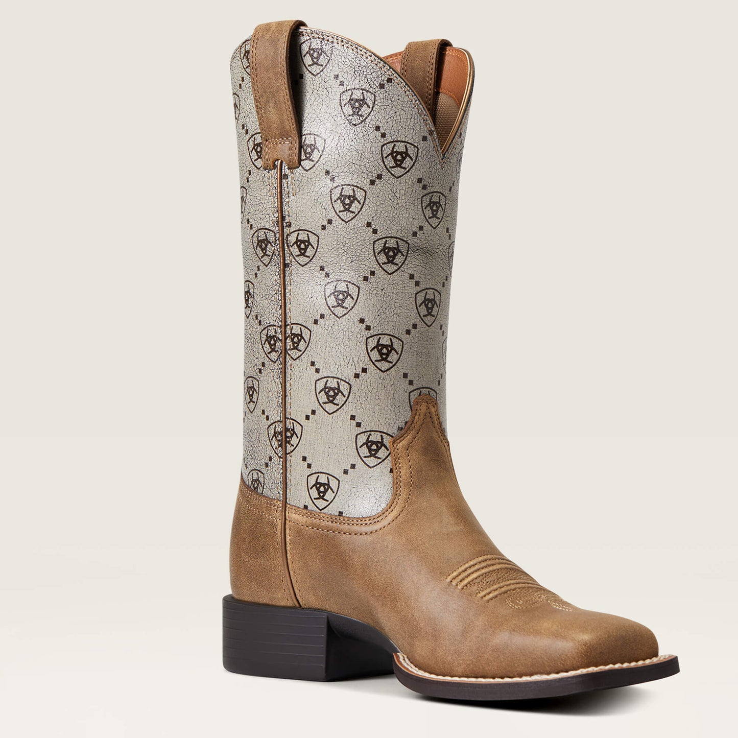 Ariat Women’s Brown Round Up Wide Square Toe Western Boot angled side view