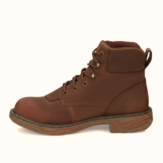 Angled side profile of Justin Rush 6 Inch Waterproof Boot in brown