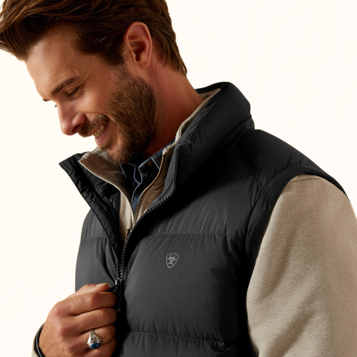 Ariat UltraPuff Down Vest in black front zipper view