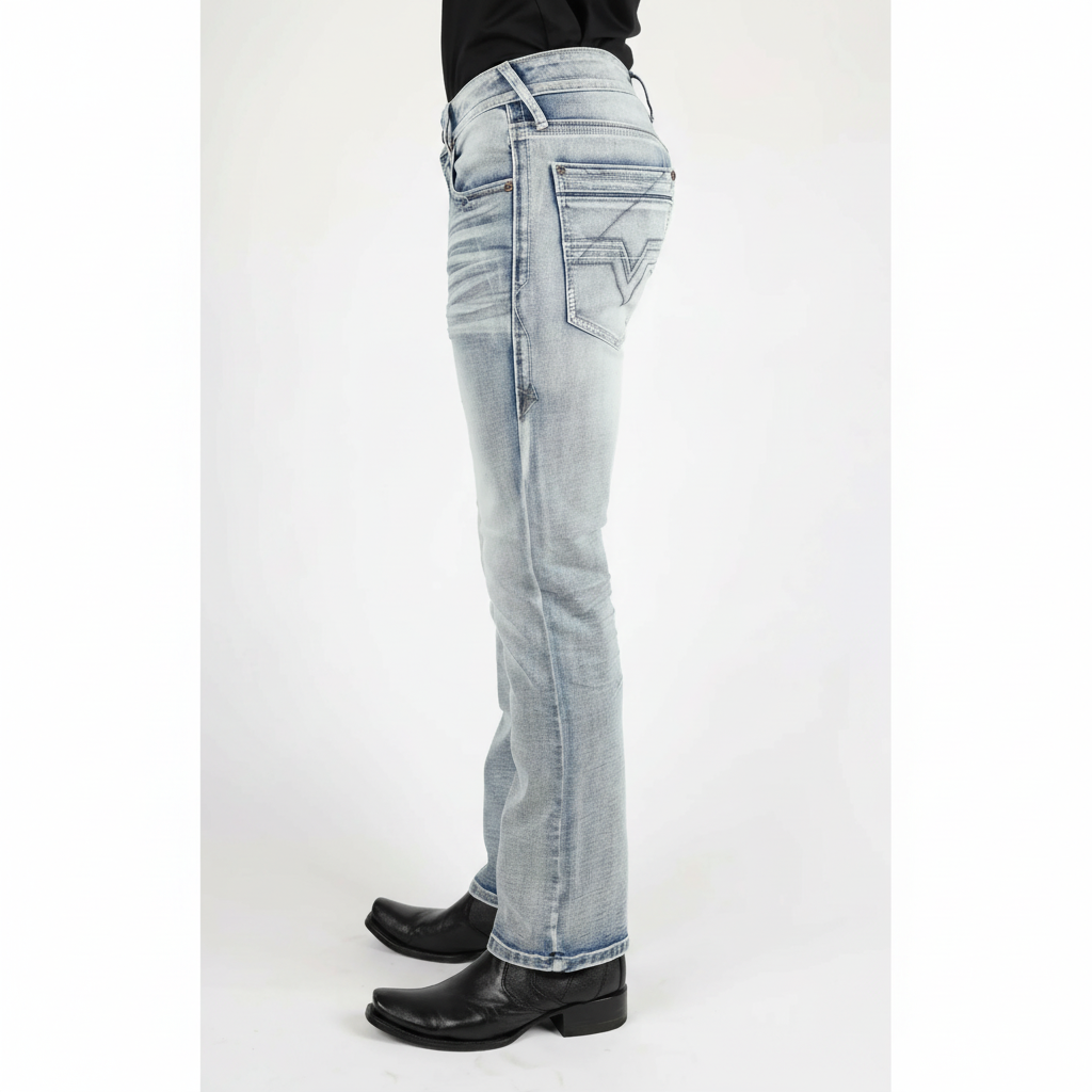 Platini Holt men’s light blue boot cut jeans side profile