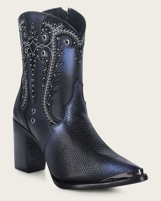 Black Leather Ankle Booties For Women