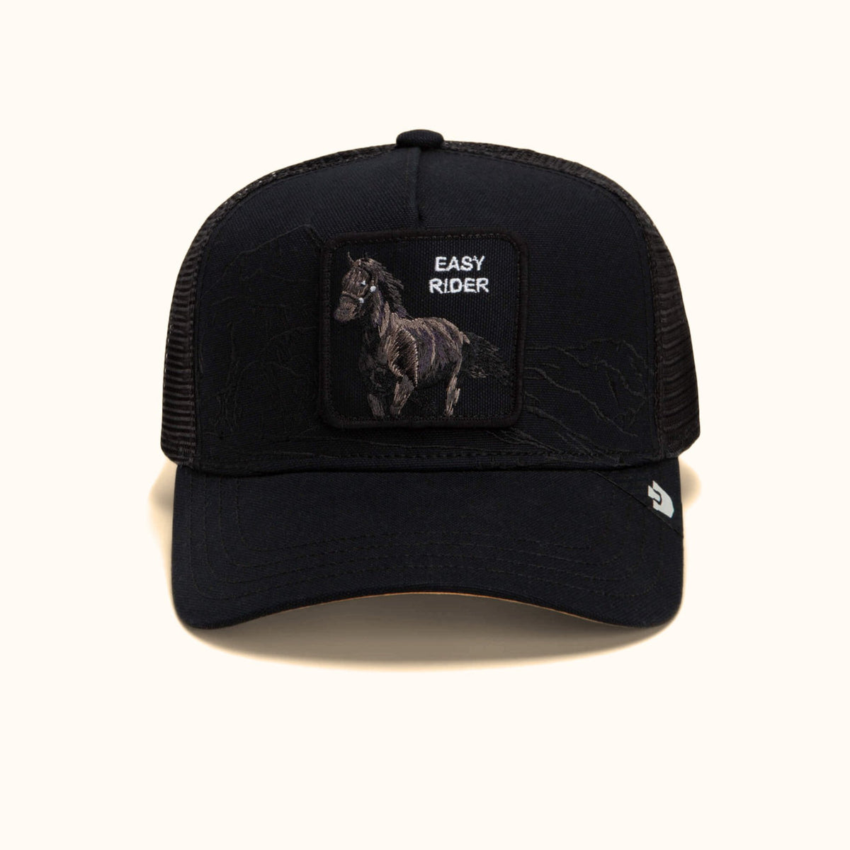 Goorin Badlands Stallion black trucker hat front view