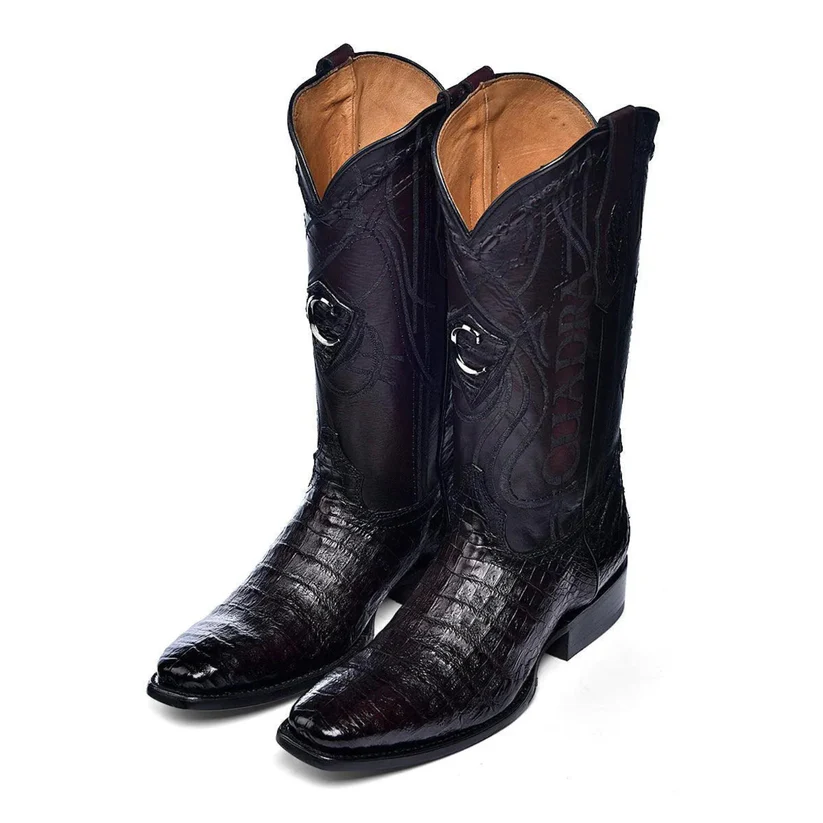 Black Cherry Caiman Embroidery & Laser & Woven French Toe