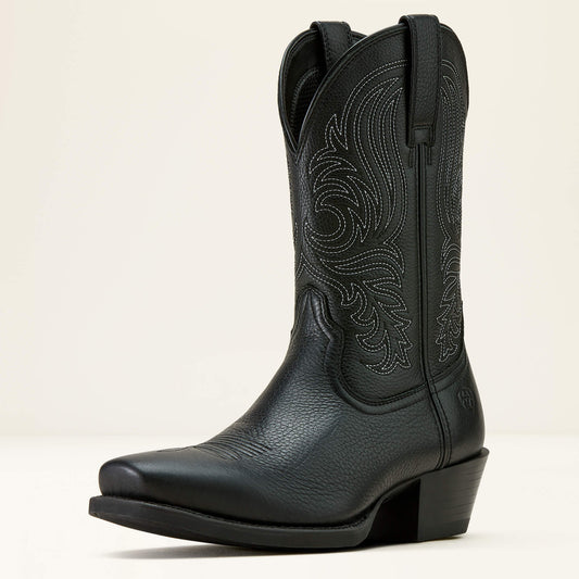 Front angled view of Ariat Sport Lawman Square Toe Cowboy Boot in black