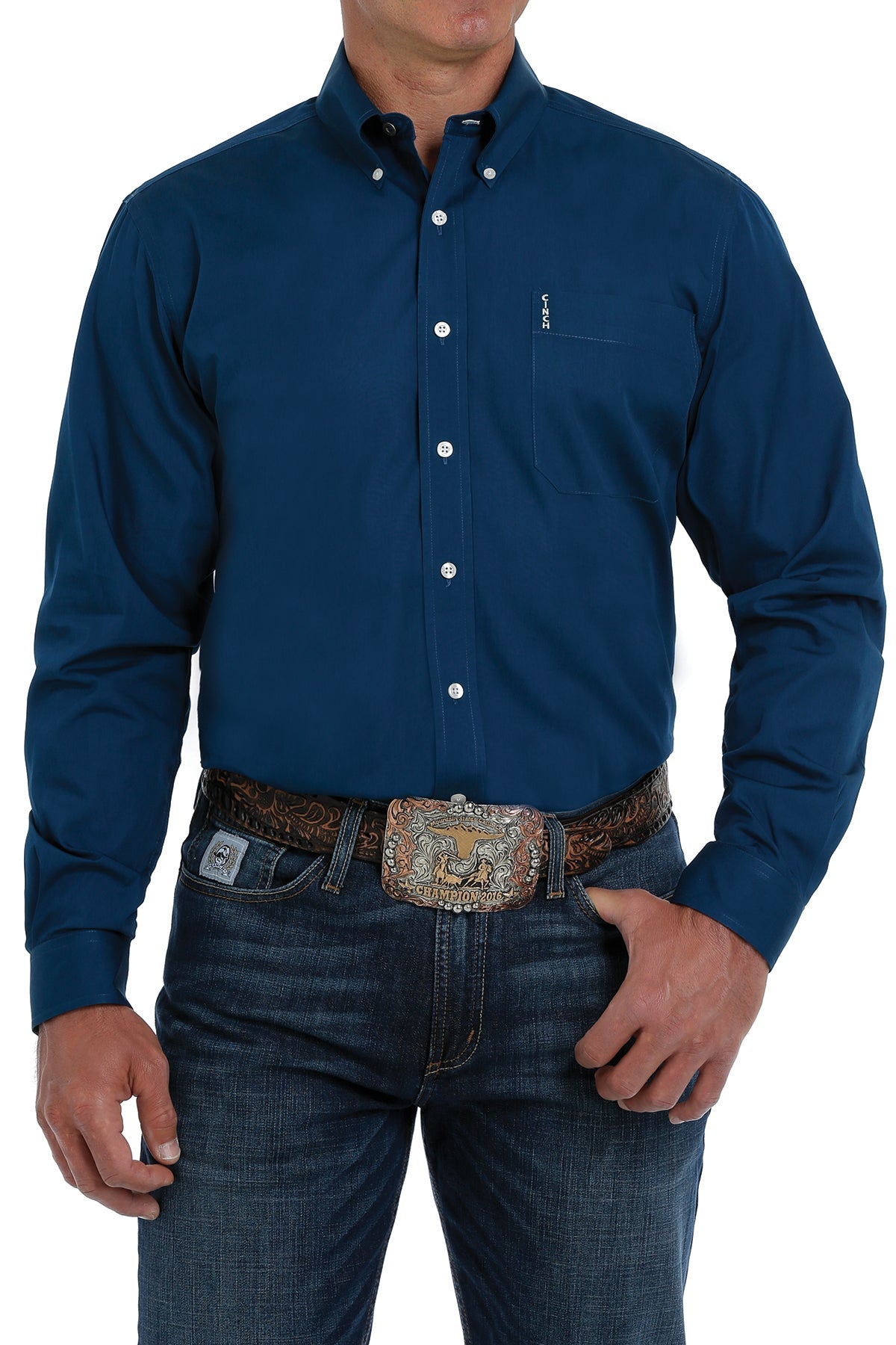 Solid Modern Fit Button-Down Western Shirt