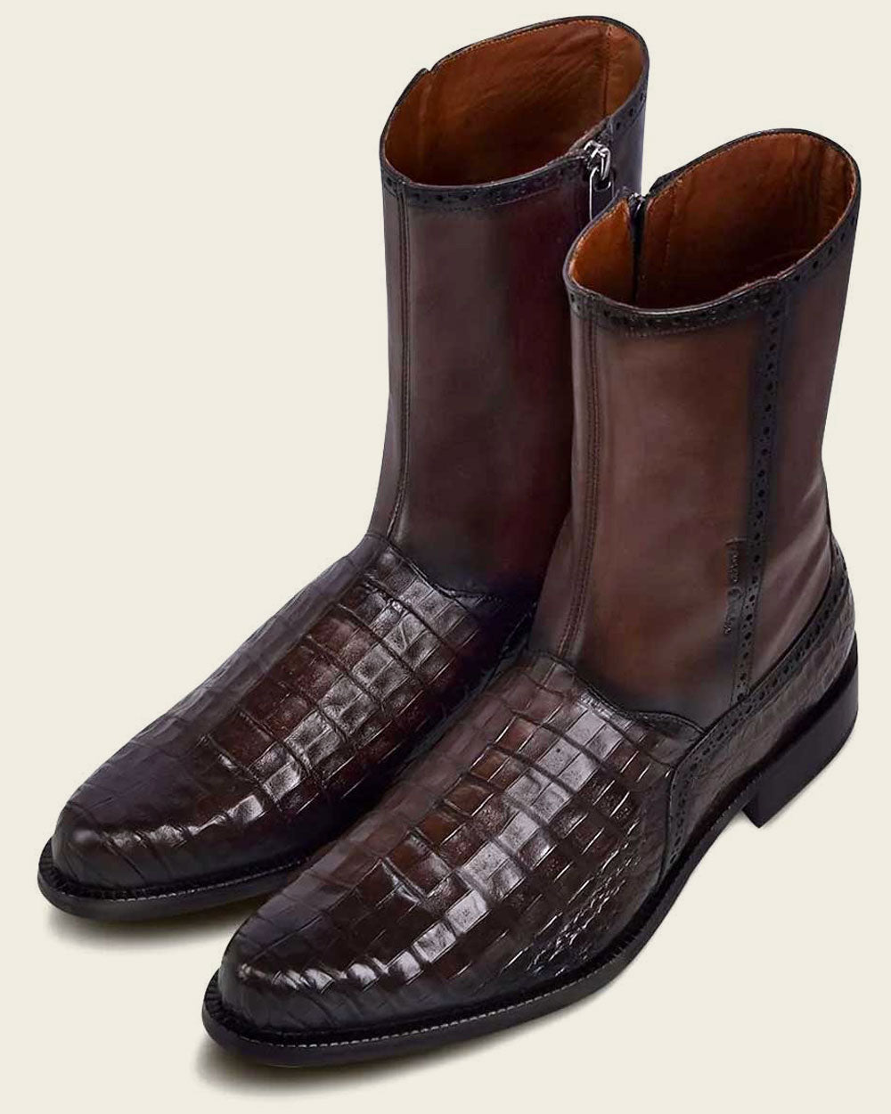 Brown Exotic Dress Boots Cayman & Bovine Leather