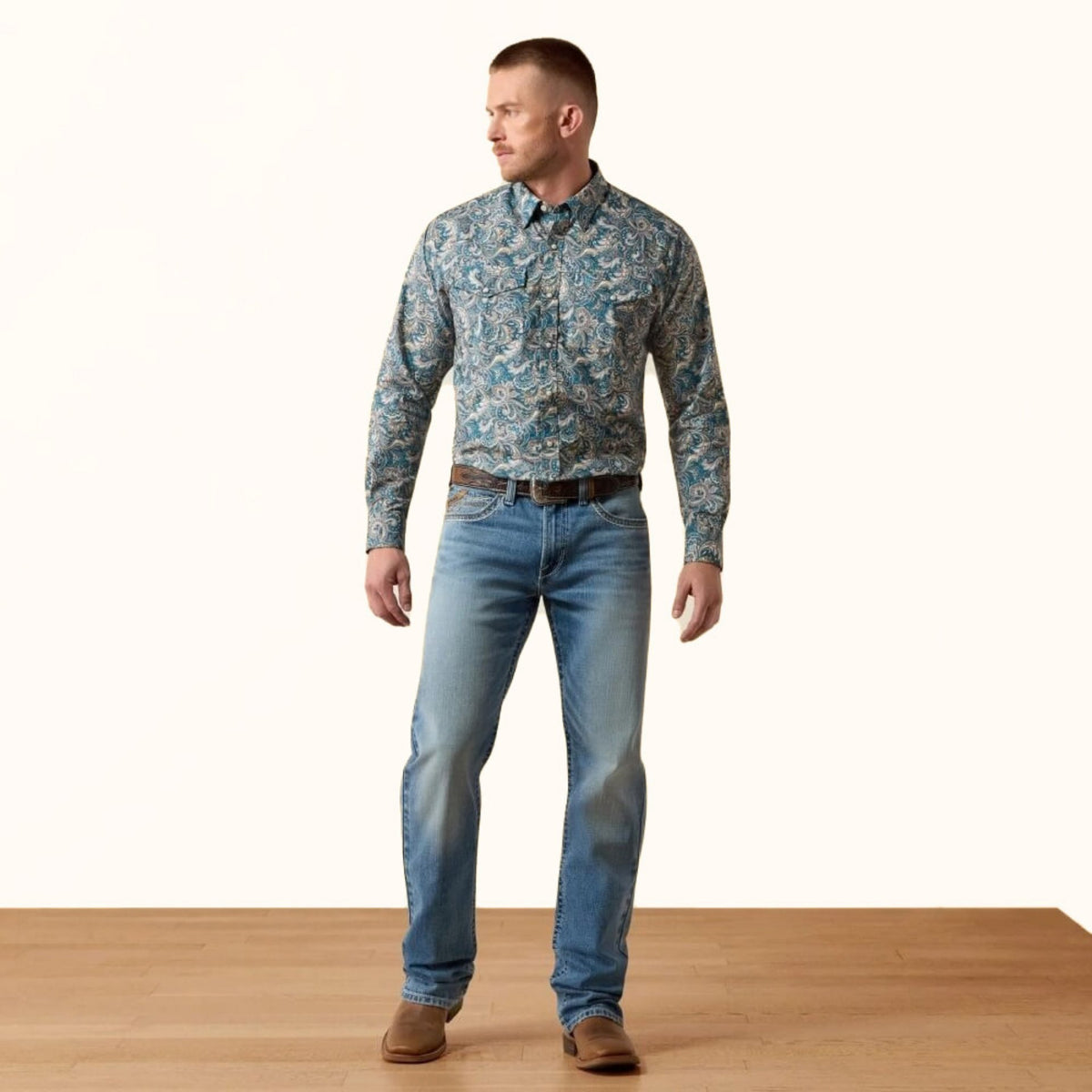 Ariat Cedric Classic Fit Snap Shirt blue Western print front full view