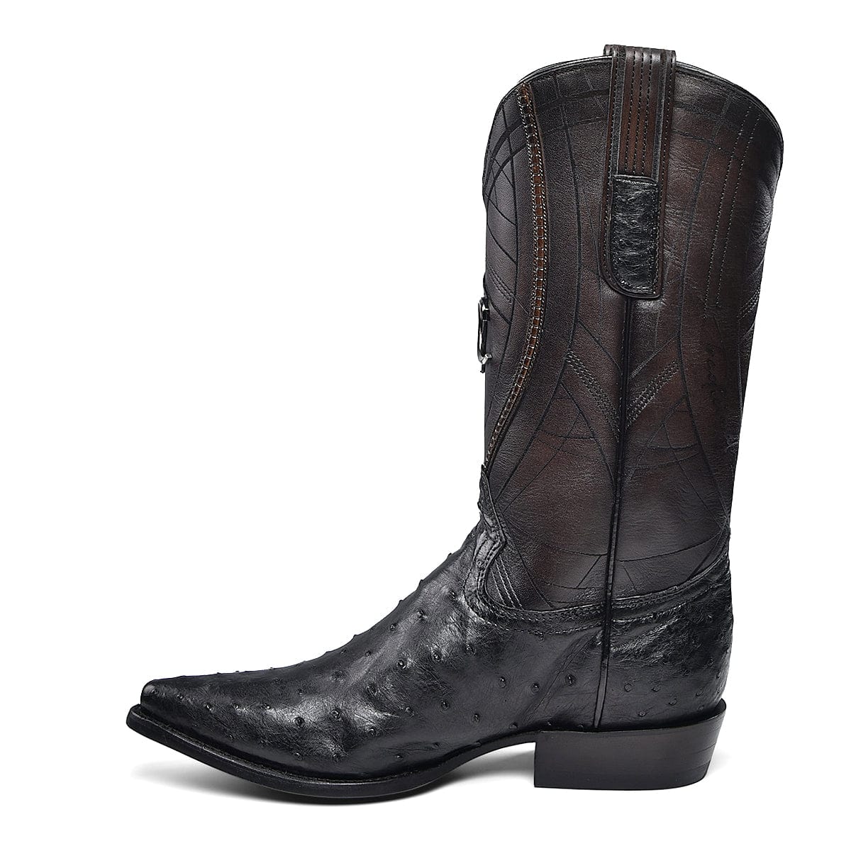 Black Ostrich Laser & Embroidery Snip Toe