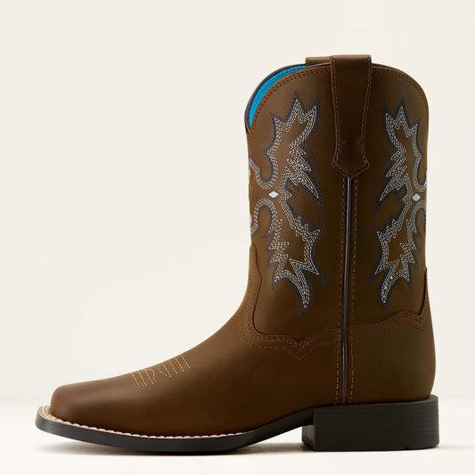 Tombstone wide square toe western boot brown side profile