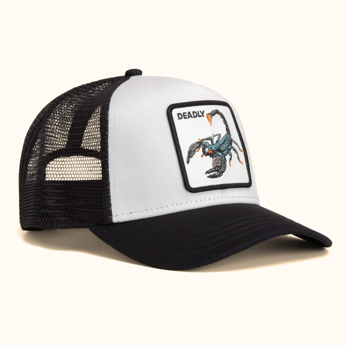 Goorin Bros. Deadly Scorpion Trucker Hat black mesh angle view