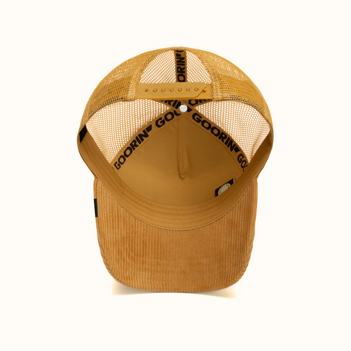 Goorin Bros. Corduroy Boss amber trucker hat bottom view