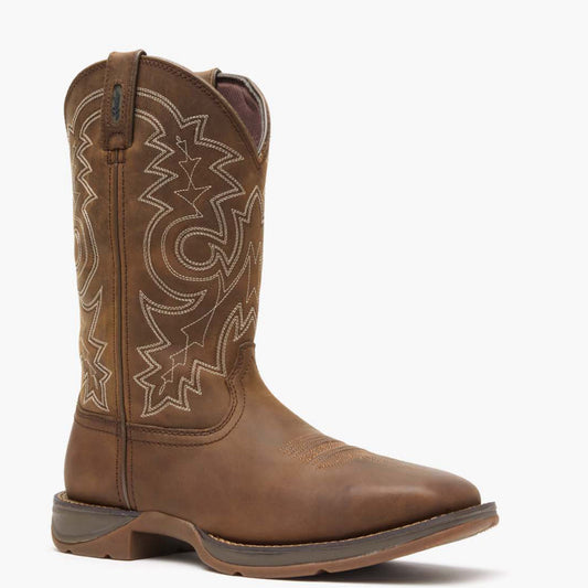 Rebel by Durango steel toe pull-on western boot brown leather angled view