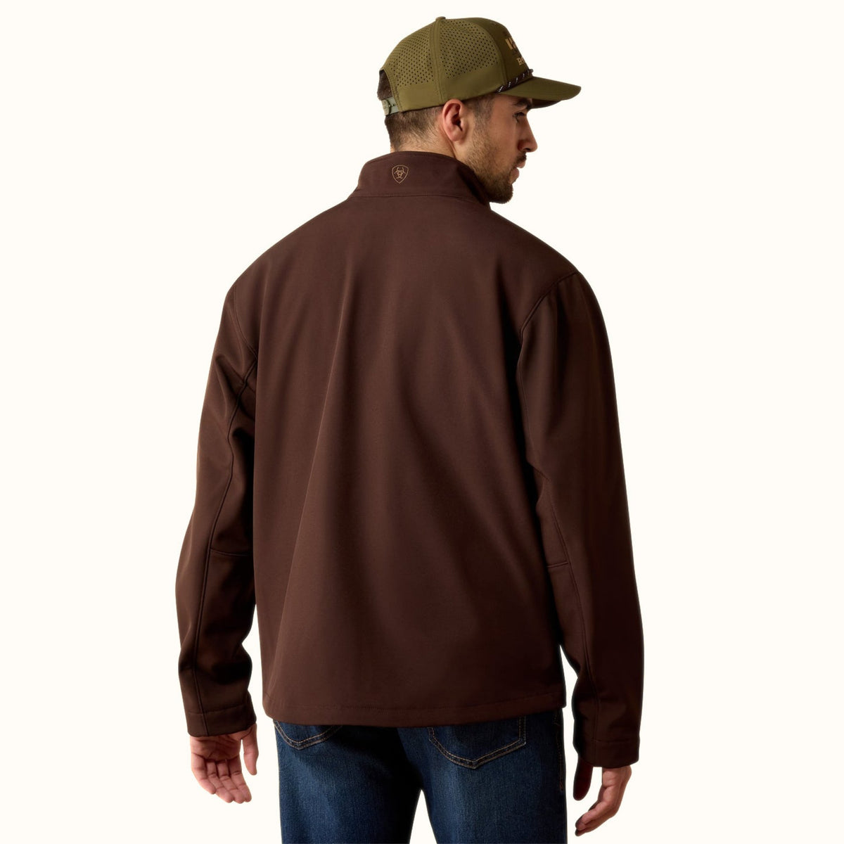 Ariat Chest Logo Softshell Jacket in brown back view