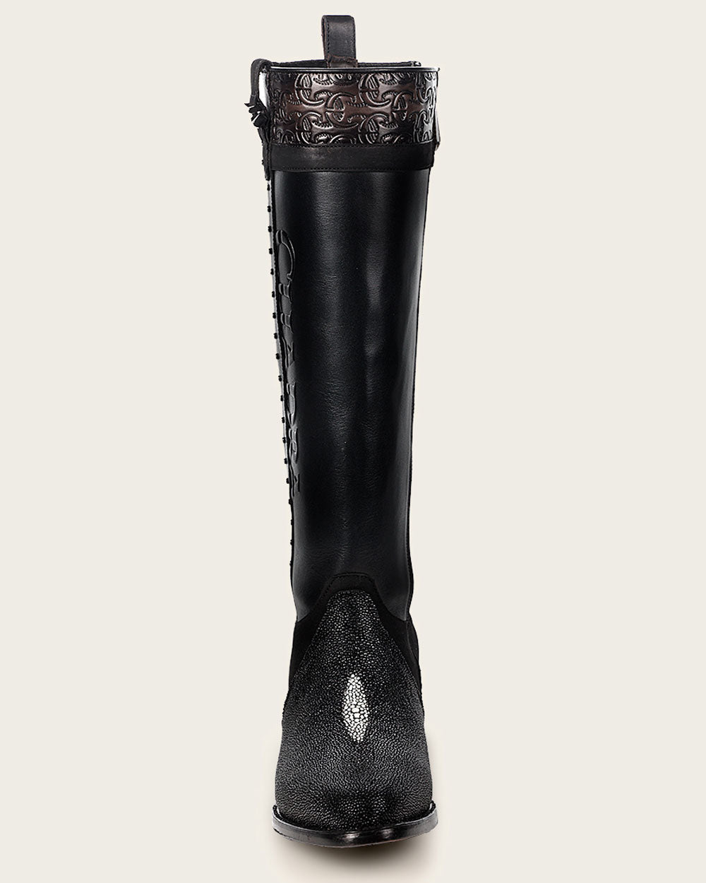 Cuadra Black Stingray Knee High Boots front view