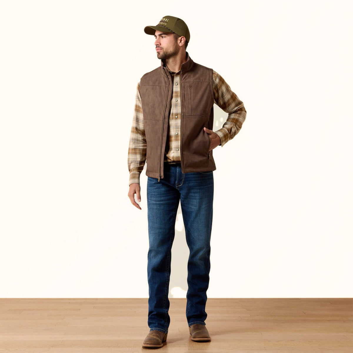 Ariat Vernon Softshell Vest in brown front full view