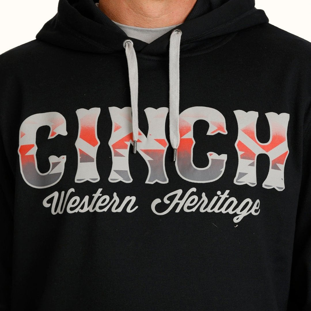 Cinch Men’s Logo Pullover Hoodie in black front logo view