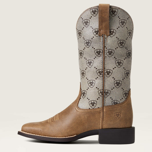 Ariat Women’s Brown Round Up Wide Square Toe Western Boot side view