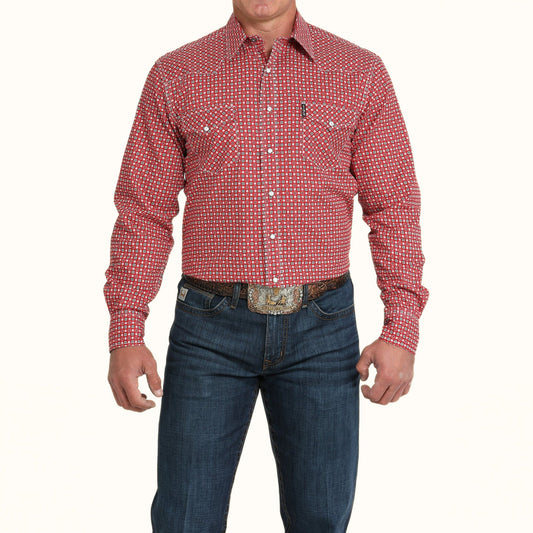 Front view of Cinch Long Sleeve Print Modern Shirt on model