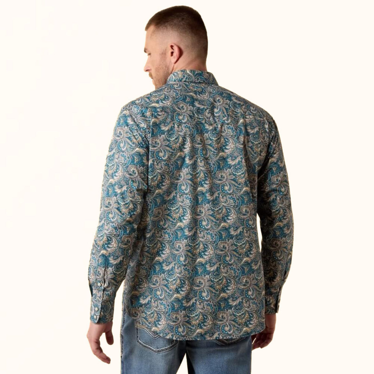 Ariat Cedric Classic Fit Snap Shirt blue Western print back view