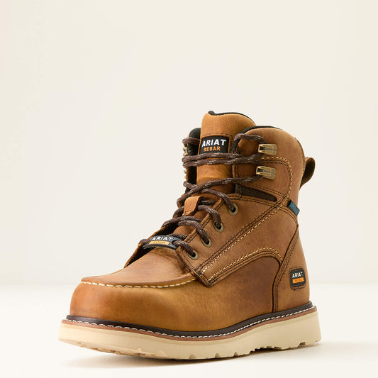 Ariat Rebar Wedge Moc Toe Waterproof Work Boot brown women’s work boot front angle view
