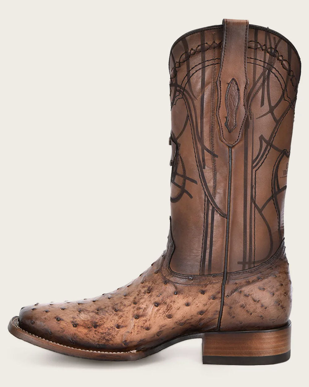 Botas vaqueras de avestruz color miel grabadas