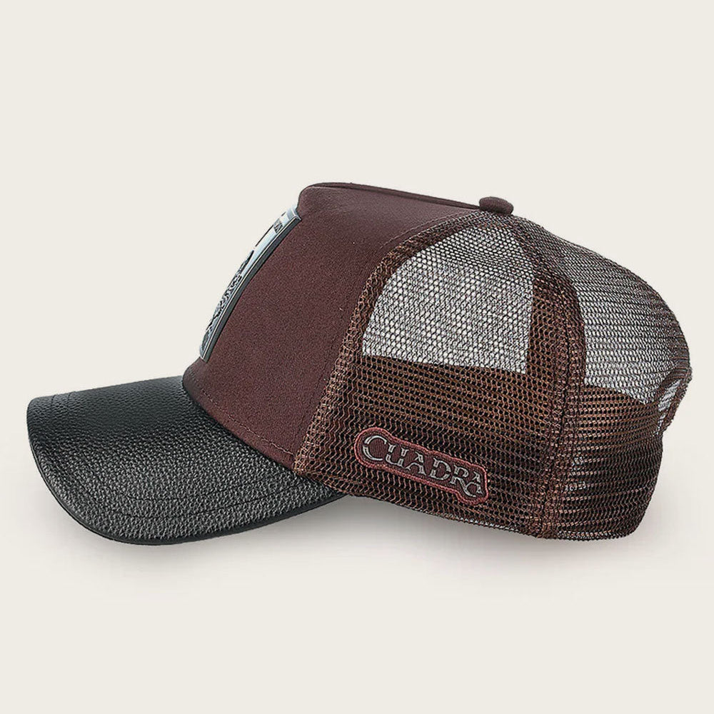 Dark Brown Python Metal Patch Leather Cap