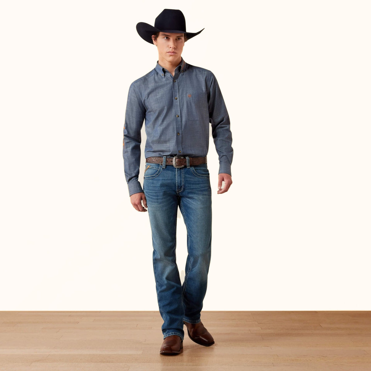 Ariat Team Logo Twill Fitted Shirt blue front full view