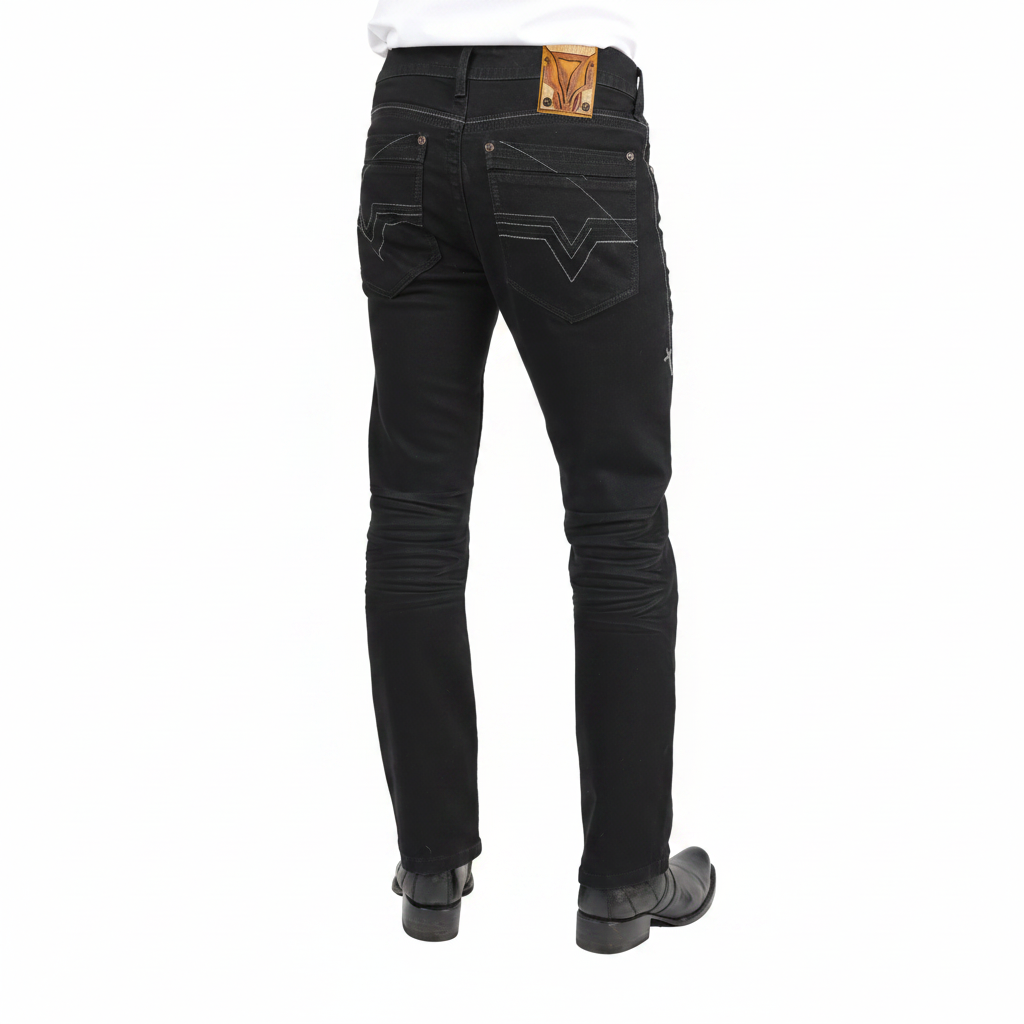 Platini Holt men’s black boot cut jeans rear view