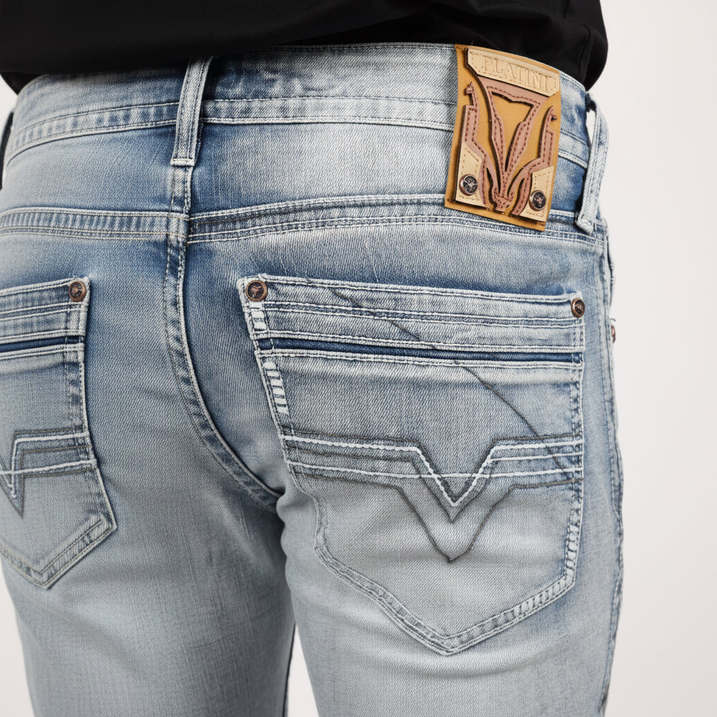 Platini Holt men’s light blue jeans back pocket detail