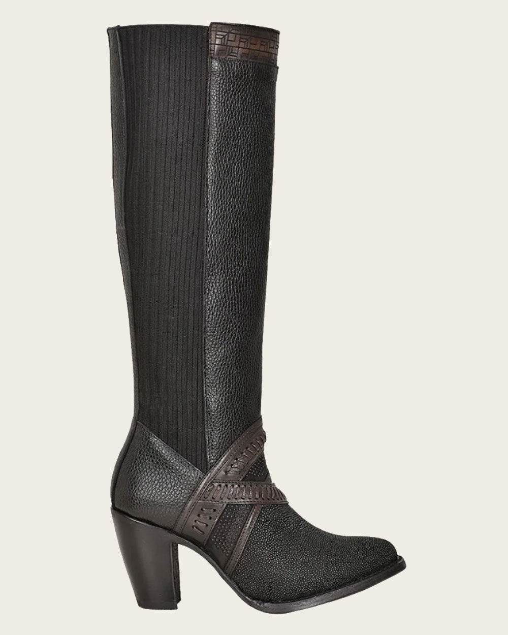 Opposite side profile view of Cuadra Tall Black Stingray Boot