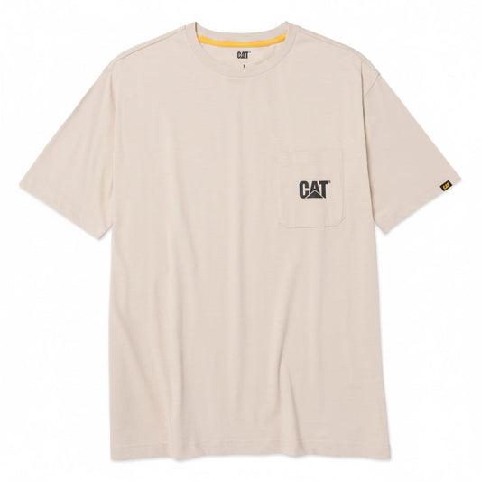 CAT Tough Cut Short Sleeve Pocket Tee front view in light beige with chest pocket
