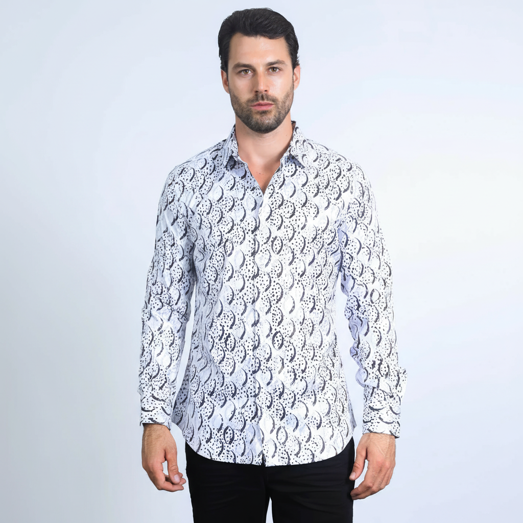 Platini Men’s Modern Fit Stretch Foil Fashion Shirt front view