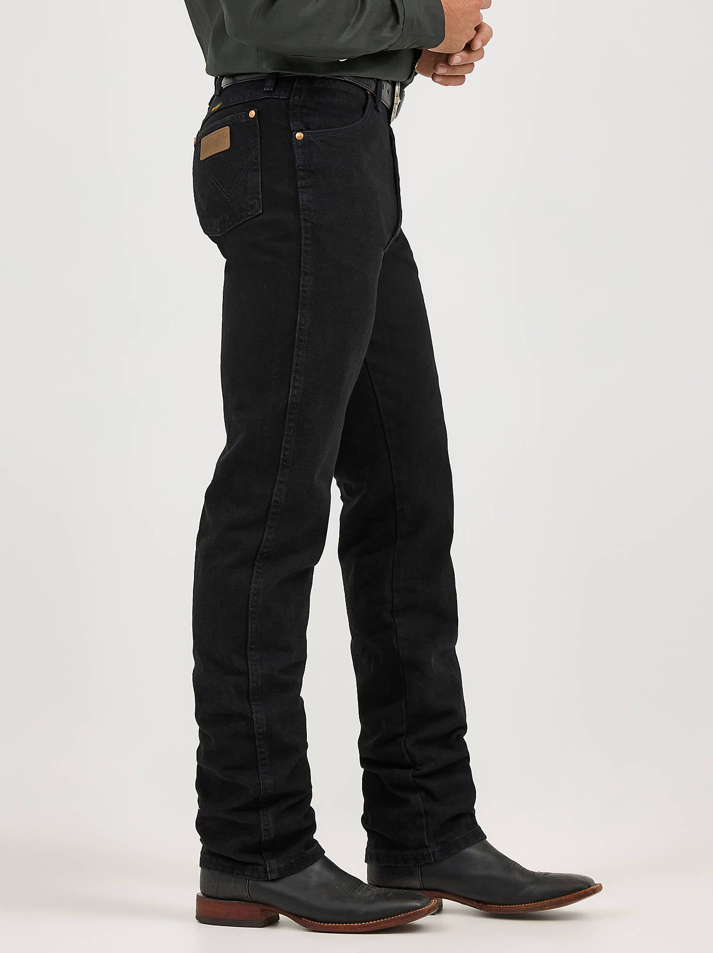 Wrangler Cowboy Cut Original Fit black jeans side profile view