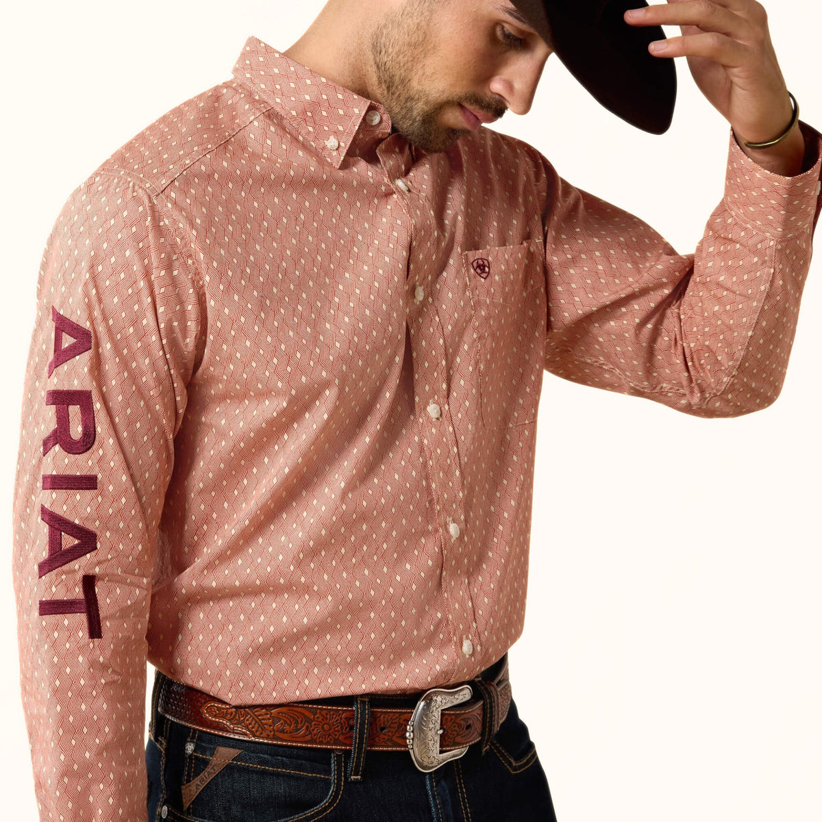 Ariat Team Dixon Classic Fit Shirt in coral front view