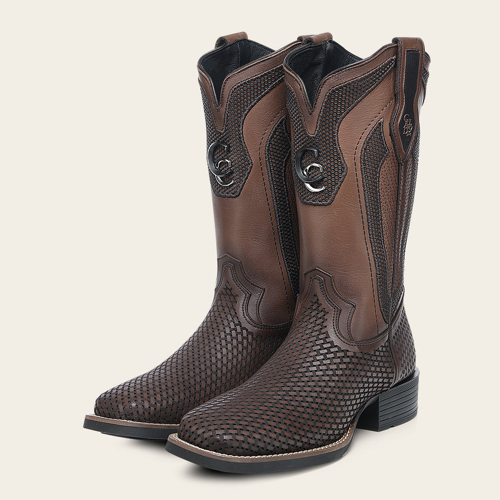 Pair of Cuadra Western Rodeo Honey Bovine Boots in brown leather