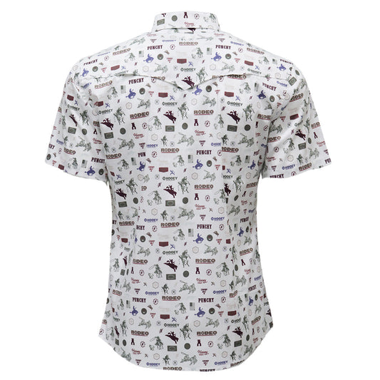 Hooey Maverick Short Sleeve Button Up Shirt back view in white with rodeo print